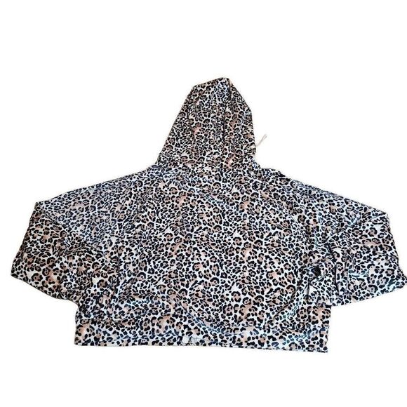 Victorias secret womens Sz XL leopard print hooded crop jacket top - Picture 3 of 8